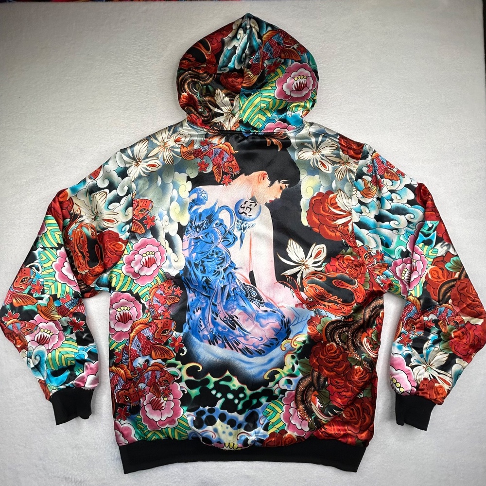 Delf brand Japanese Yakuza Horijuku Tattoo Geisha Koi Reversible Hoodie 2XL/3XL